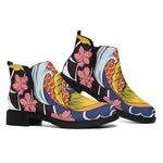 Japanese Koi And Flower Tattoo Print Flat Ankle Boots