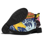 Japanese Koi And Flower Tattoo Print Flat Ankle Boots