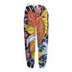 Japanese Koi And Flower Tattoo Print Fleece Lined Knit Pants