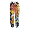 Japanese Koi And Flower Tattoo Print Fleece Lined Knit Pants