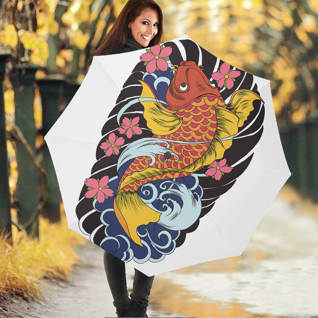 Japanese Koi And Flower Tattoo Print Foldable Umbrella