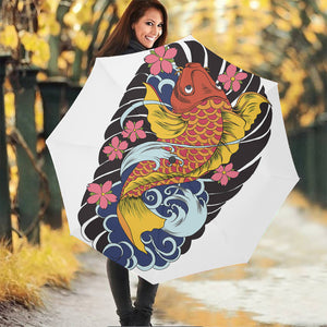 Japanese Koi And Flower Tattoo Print Foldable Umbrella