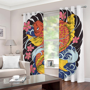 Japanese Koi And Flower Tattoo Print Grommet Curtains