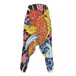 Japanese Koi And Flower Tattoo Print Hammer Pants