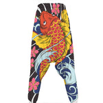 Japanese Koi And Flower Tattoo Print Hammer Pants