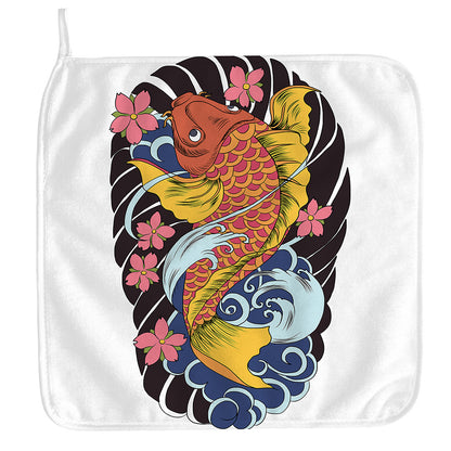 Japanese Koi And Flower Tattoo Print Hand Towel