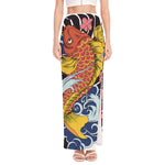 Japanese Koi And Flower Tattoo Print High Slit Maxi Skirt