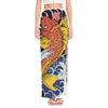 Japanese Koi And Flower Tattoo Print High Slit Maxi Skirt