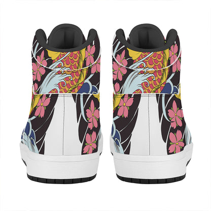 Japanese Koi And Flower Tattoo Print High Top Leather Sneakers