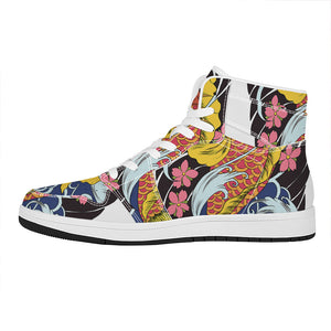 Japanese Koi And Flower Tattoo Print High Top Leather Sneakers