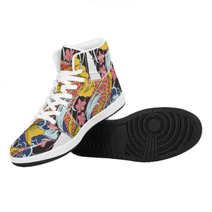 Japanese Koi And Flower Tattoo Print High Top Leather Sneakers