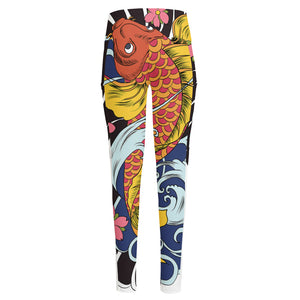 Japanese Koi And Flower Tattoo Print High-Waisted Pocket Leggings