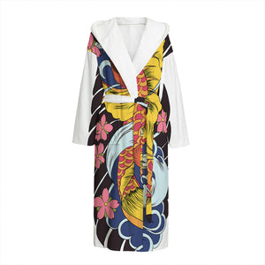 Japanese Koi And Flower Tattoo Print Hooded Bathrobe