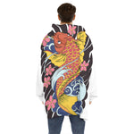 Japanese Koi And Flower Tattoo Print Hoodie Blanket