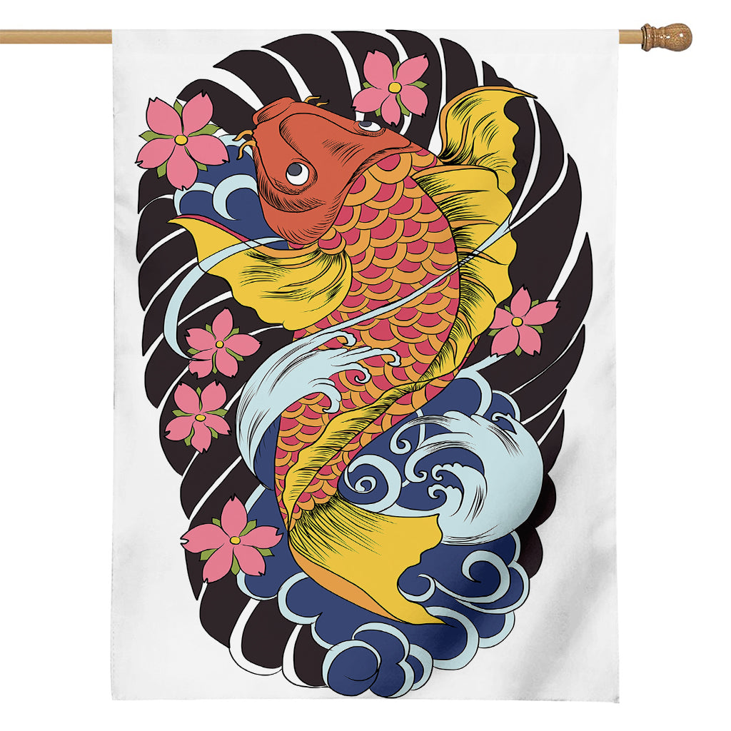 Japanese Koi And Flower Tattoo Print House Flag