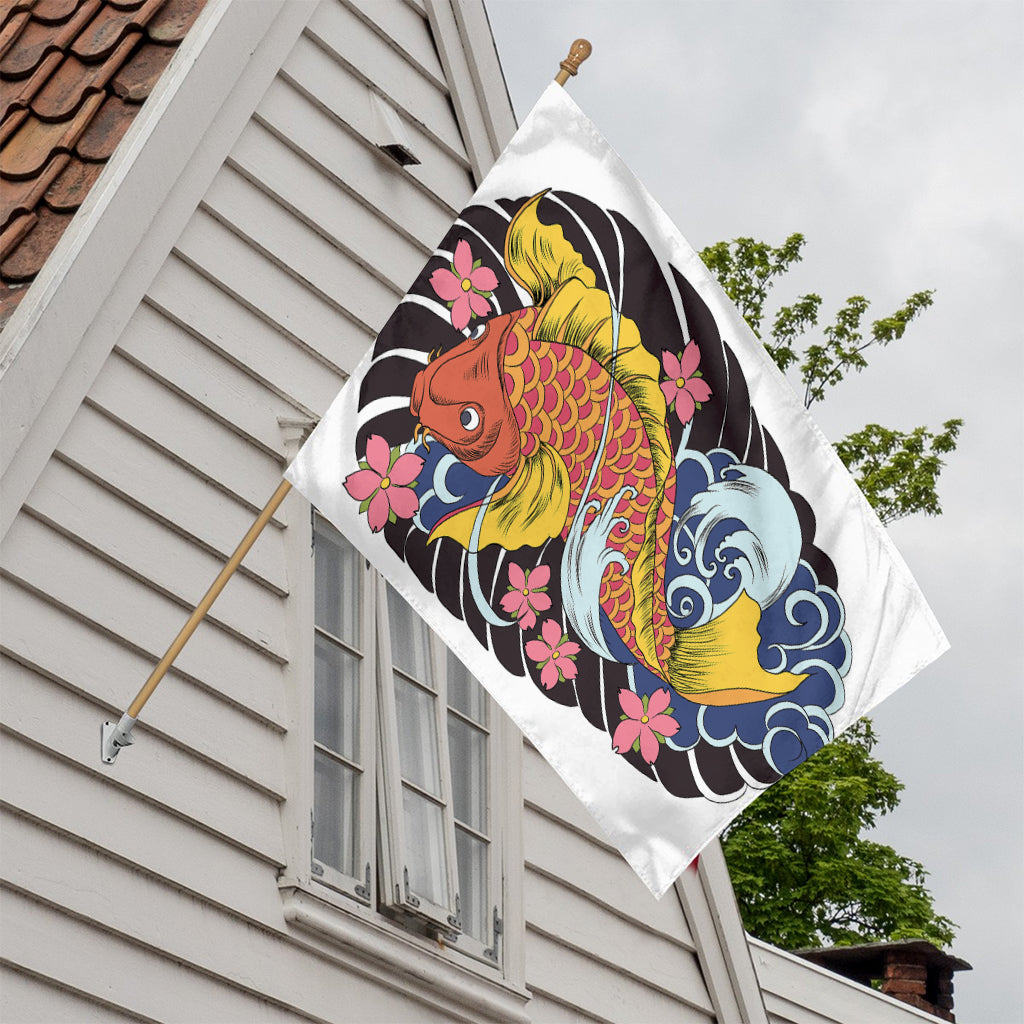 Japanese Koi And Flower Tattoo Print House Flag