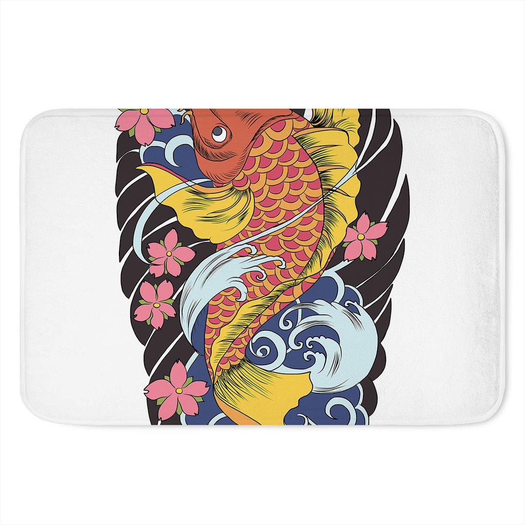 Japanese Koi And Flower Tattoo Print Indoor Door Mat