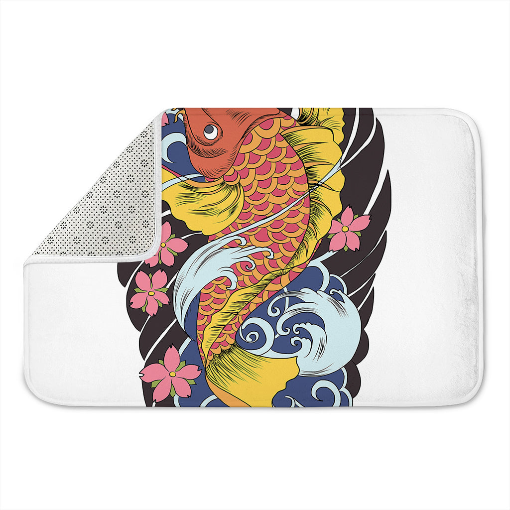 Japanese Koi And Flower Tattoo Print Indoor Door Mat