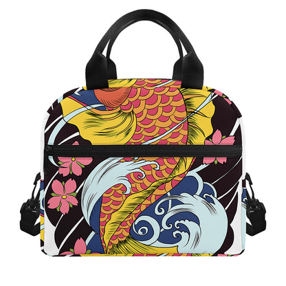 Japanese Koi And Flower Tattoo Print Insulated Lunch Bag