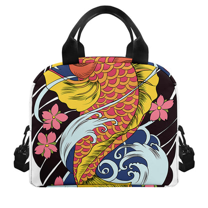 Japanese Koi And Flower Tattoo Print Insulated Lunch Bag