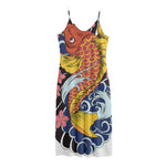 Japanese Koi And Flower Tattoo Print Jersey Midi Cami Dress