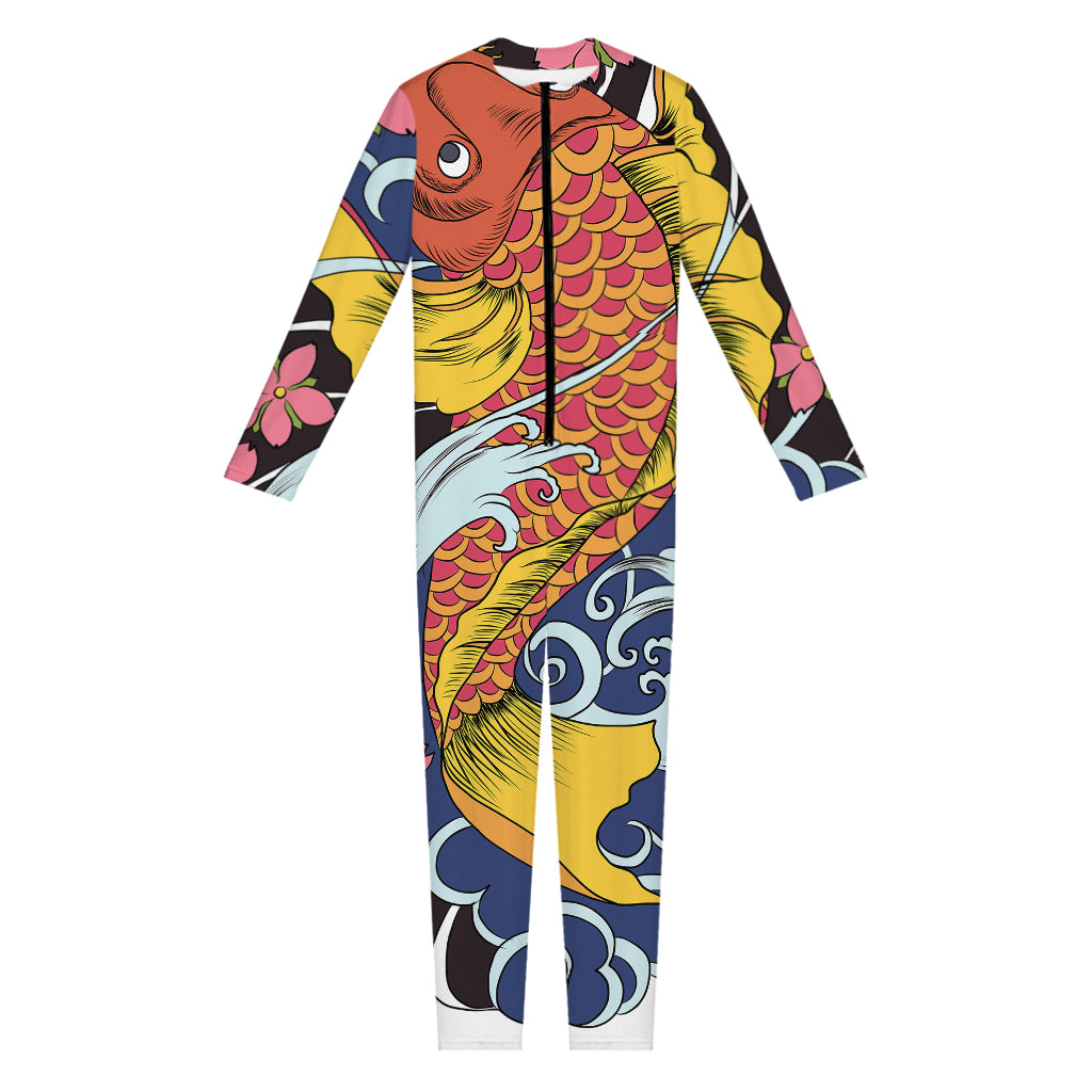 Japanese Koi And Flower Tattoo Print Jumpsuit