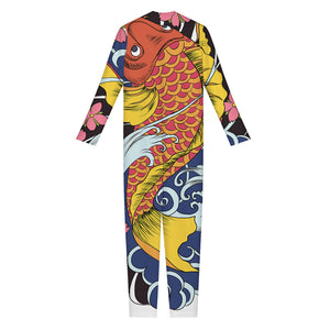 Japanese Koi And Flower Tattoo Print Jumpsuit