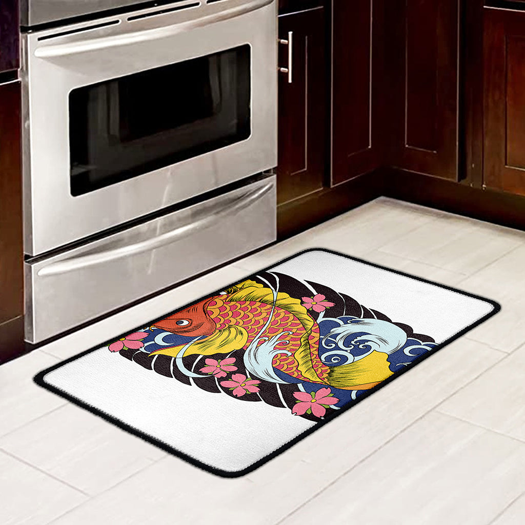 Japanese Koi And Flower Tattoo Print Kitchen Mat