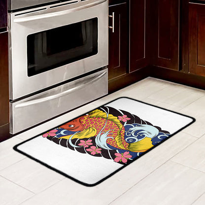 Japanese Koi And Flower Tattoo Print Kitchen Mat