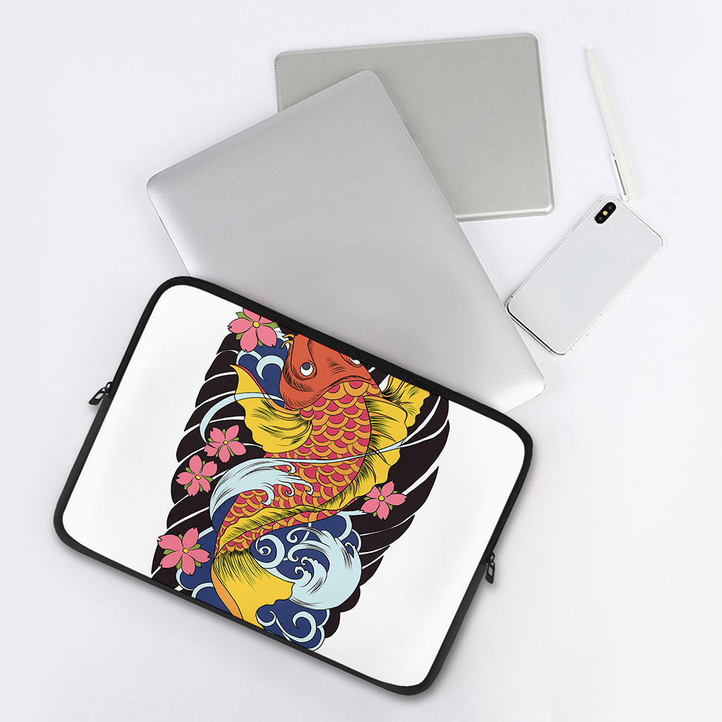 Japanese Koi And Flower Tattoo Print Laptop Sleeve