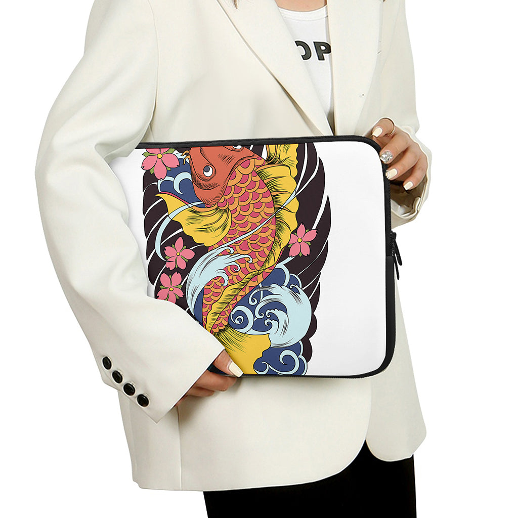 Japanese Koi And Flower Tattoo Print Laptop Sleeve