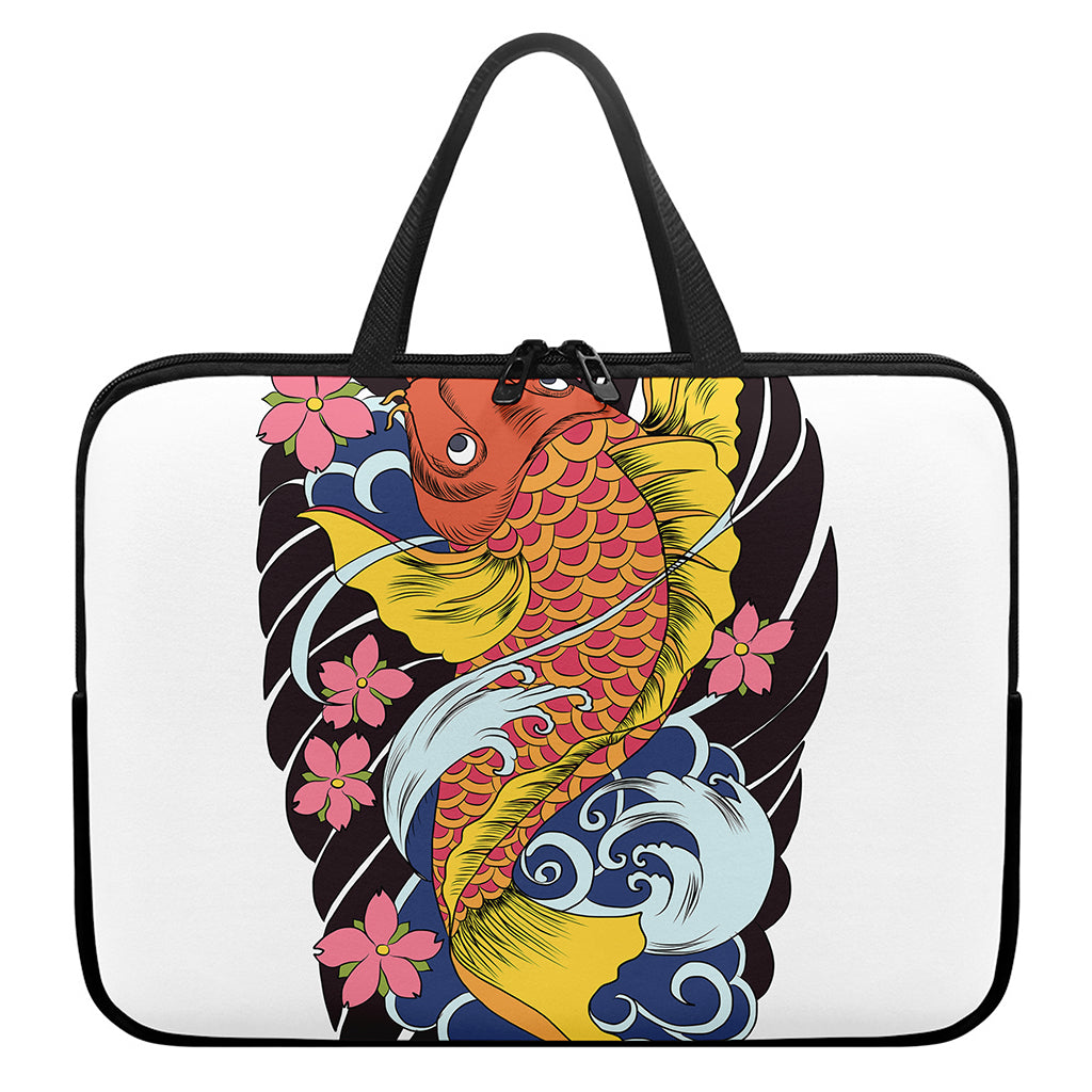 Japanese Koi And Flower Tattoo Print Laptop Sleeve With Handle