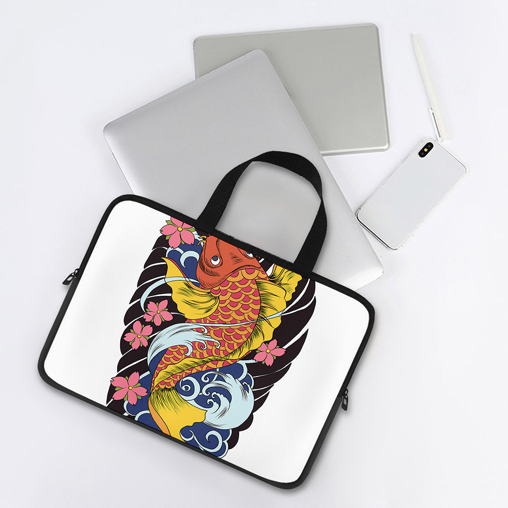 Japanese Koi And Flower Tattoo Print Laptop Sleeve With Handle