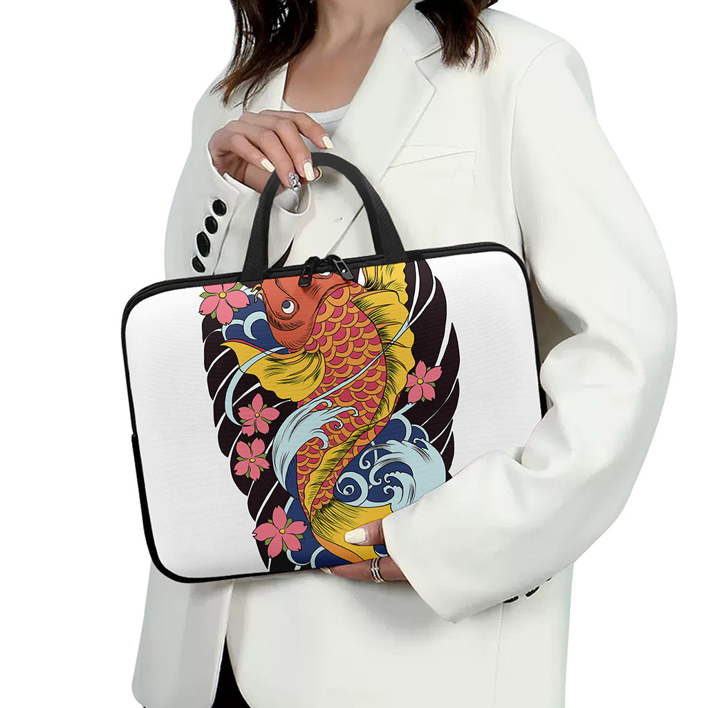 Japanese Koi And Flower Tattoo Print Laptop Sleeve With Handle