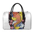 Japanese Koi And Flower Tattoo Print Leather Duffel Bag