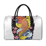 Japanese Koi And Flower Tattoo Print Leather Duffle Bag