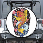 Japanese Koi And Flower Tattoo Print Leather Spare Tire Cover