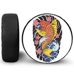 Japanese Koi And Flower Tattoo Print Leather Spare Tire Cover