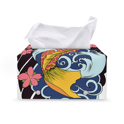 Japanese Koi And Flower Tattoo Print Leather Tissue Box Cover