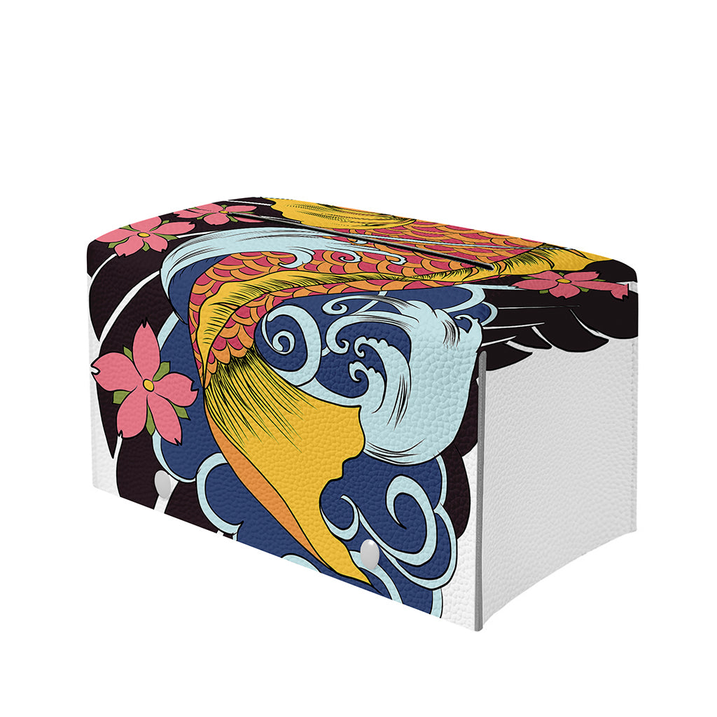 Japanese Koi And Flower Tattoo Print Leather Tissue Box Cover