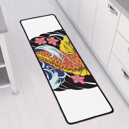 Japanese Koi And Flower Tattoo Print Long Kitchen Mat