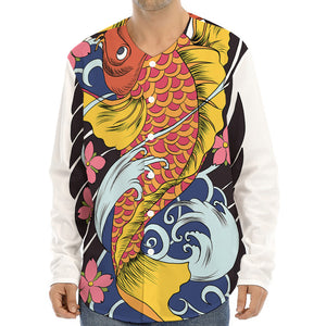 Japanese Koi And Flower Tattoo Print Long Sleeve Baseball Jersey