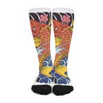Japanese Koi And Flower Tattoo Print Long Socks