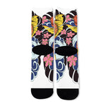 Japanese Koi And Flower Tattoo Print Long Socks