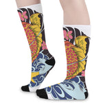 Japanese Koi And Flower Tattoo Print Long Socks