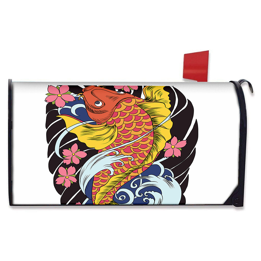 Japanese Koi And Flower Tattoo Print Mailbox Cover