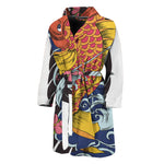 Japanese Koi And Flower Tattoo Print Men's Bathrobe