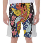 Japanese Koi And Flower Tattoo Print Men's Beach Shorts