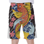 Japanese Koi And Flower Tattoo Print Men's Beach Shorts