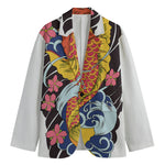 Japanese Koi And Flower Tattoo Print Men's Blazer